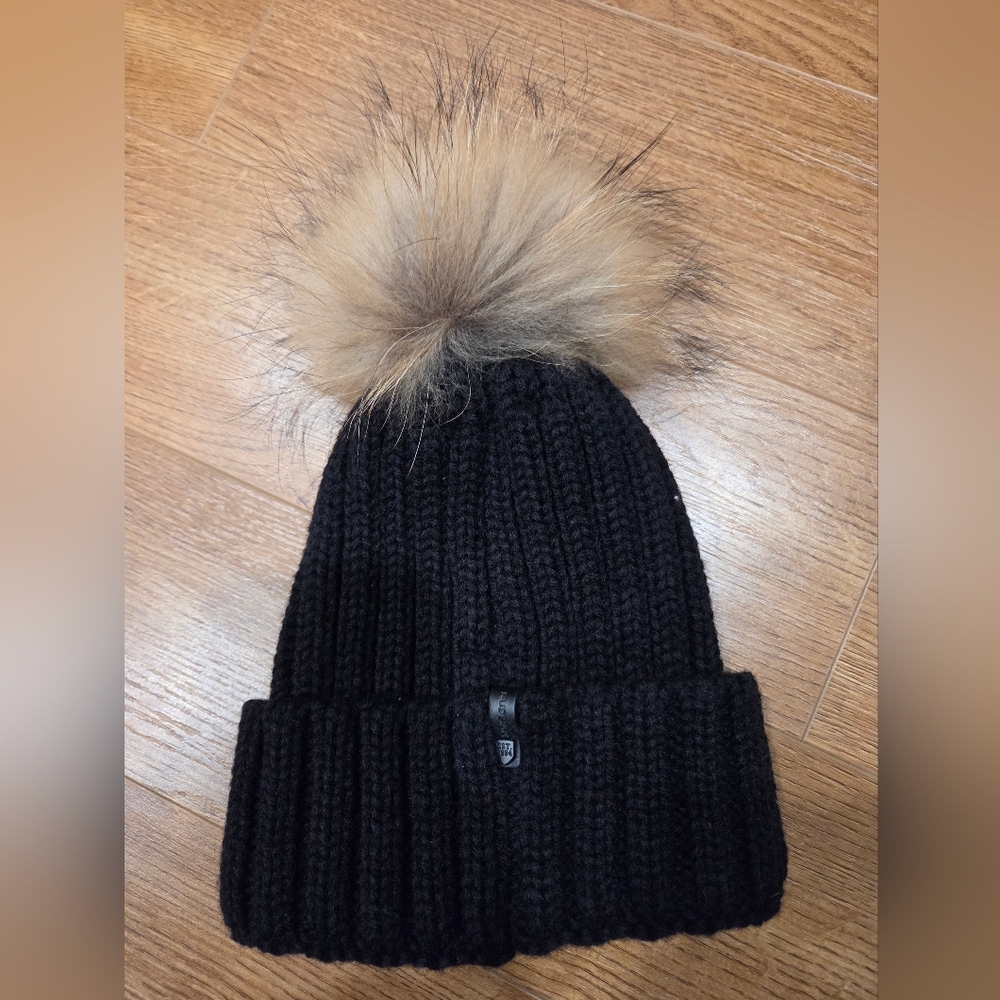 RUDSAK Black Knit Beanie w/ Natural Fur Pom | One Size
